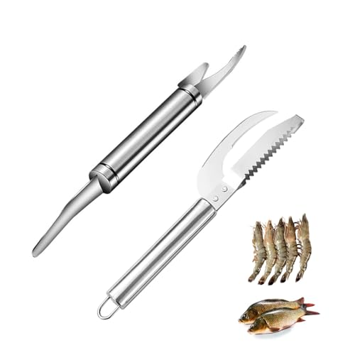 RTRTGS 2 Stück Multipurpose Shrimp Peeler Multifunktions-Edelstahl-Fischschupper Edelstahl Deveiner Tool Garnelenschäler für Fischreinigungswerkzeuge in der Küche von RTRTGS