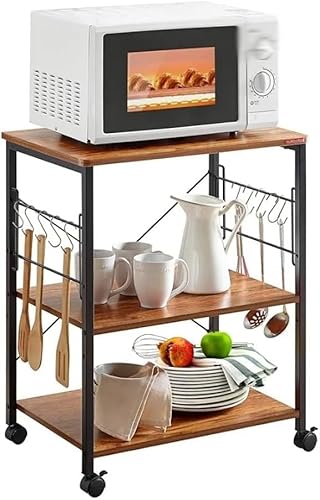 Küchenständer-Mikrowellenwagen 23,7 Zoll für kleine Räume, Kaffee-Bartisch, 3-stufiges rollendes Mehrzweck-Mikrowellenregal von RUBYOH