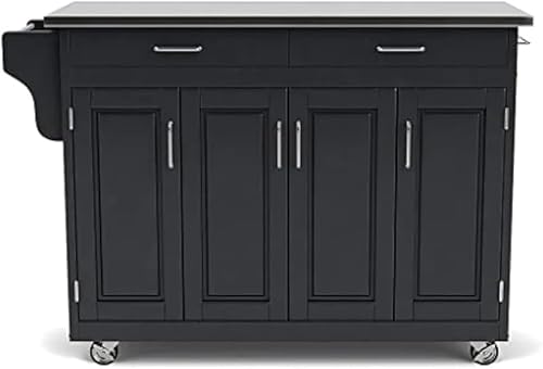 RUBYOH Viertüriger Küchenwagen mit schwarzem Finish und verstellbaren Regalen aus Edelstahl von RUBYOH