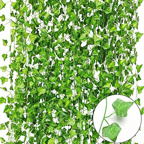 RUICK 2.2m x 12er Pack Künstliche Blumenreben Seidenkranz Grüne Blätter Grün Gefälschte Efeuranken Hochzeit Wand Handwerk Dekor von Ruick