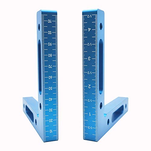 90 Grad Winkel-Klemme, 12 cm x 12 cm Positionierwinkel, Aluminiumlegierung Rechtwinkliges Holzbearbeitungswerkzeug für Boxen Bilderrahmen Regalschränke (BLUE, 2 Pack) von RUIITEN