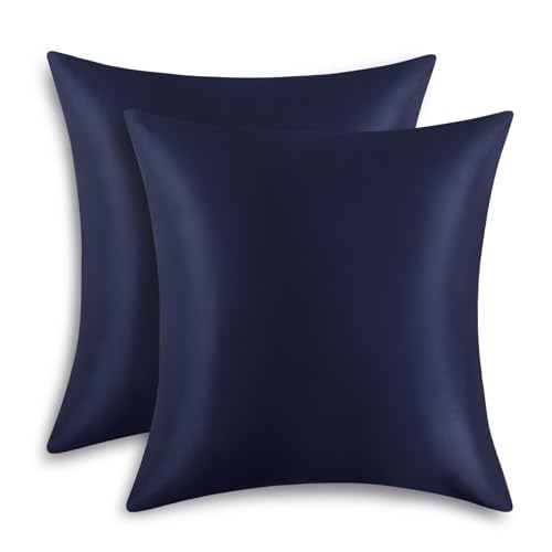 RUIKASI Satin Kissenbezug 80x80cm 2er Set - Seidig Kopfkissenbezug 80x80 Blau mit Reißverschluss, Leicht Pflege wie Seide Kissenbezüge Doppelpack, Weich Pillowcases für Haare und Haut von RUIKASI