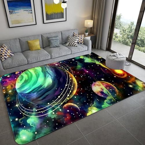 RUILBJ Weltraum Universum Teppich Blau Lila Galaxie Motive Jungen Mädchen Schlafzimmer Teppiche Wohnzimmer Flur Küche Eingang Fußmatten rutschfest Waschbare Teppiche (Stil 1, 160 * 200 cm) von RUILBJ