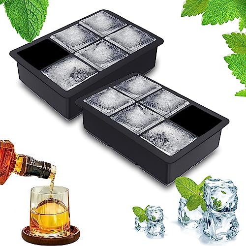 Eiswürfelform Silikon 2 Pack, Eiswürfelform Große Leicht zu Entfernen Eiswürfel, Große Eiswürfelschale für Gefrierschrank, 6-Gitter Große Eiswürfelform für Cocktail und Whiskey, BPA frei von RUN HELIX