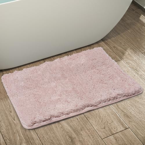 RUN HELIX Badematte 40x60cm, 2 cm Flauschiger Langer Haar Rutschfester Super Saugfähiger Maschinen-Mikrofaser waschbarer Badteppich für Badezimmer Badewanne Boden, rosa von RUN HELIX