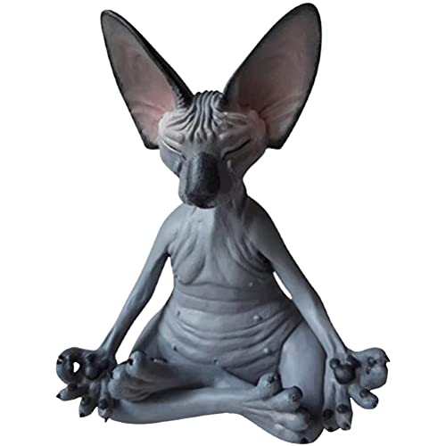 Sphynx Katze meditieren Statue, Zen Buddha Sammlerfiguren Miniatur handgemachte kleine Dekor, meditierende denkende Katze, lustige Zen Yoga Katze Garten Outdoor Skulptur Dekoration von Mify