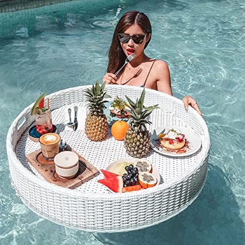 Tray Floating Rattan,Swimming Pool Floating,Oval Tablett Rattan,Rattan Gewebtes Serviertablett Schwimmendes Frühstückstablett Im Außenpool Für Pool Beach Party,White-60x20cm von RYUUZA