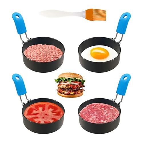 RZMZBY Pancake Form Egg Ring, Mit Bürsten，4 Pack 7,5cm Spiegeleiform Ei Ring, Antihaftbeschichtung zum Mit BürstenKochen von Spiegelei/Pfannkuchen/Omeletts und mehr von RZMZBY