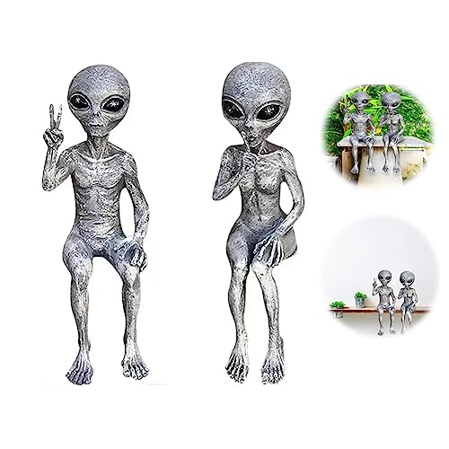 RZXBB 2 Stück Set Alien Dekoration,Aliens Figuren,UFO Garten Figur,Außerirdische Statue,gartenzwerg Lustig,Alien-Gartenstatue,Gartenfigur aus Kunstharz für Balkon Zimmer Home Dekoration Geschenke von RZXBB