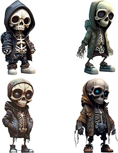 RZXBB Coole Skelett Figuren,Skelett Figuren Gothic Deko,2023 Neues Coole Skelett Statuen Ornamente,Skelettfiguren Klein,Totenkopf Statue, Zuhause, Büro, Schreibtisch (4 Stück) von RZXBB