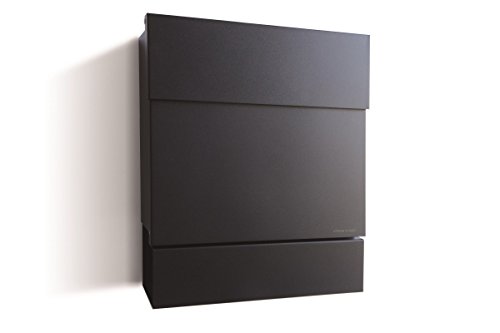 Radius Design Briefkasten Letterman 5 schwarz (RAL 9005) mit Zeitungsfach und verdecktem Schloss, moderner Wandbriefkasten mit Zeitungsrolle, Marken-Postkasten Letterman V: minimalistisch, edel von Radius Design