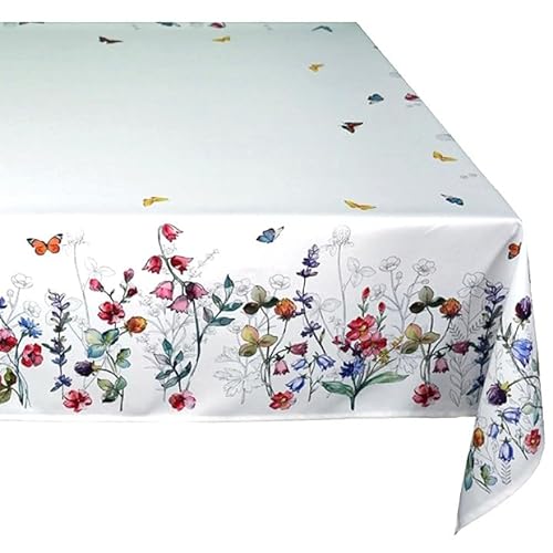Tischdecke Mitteldecke Tafeltuch Größen bis 225 cm Frühling Sommer wollweiß Bunte Blumen und Schmetterlinge (130 x 170 cm) von Raebel OHG