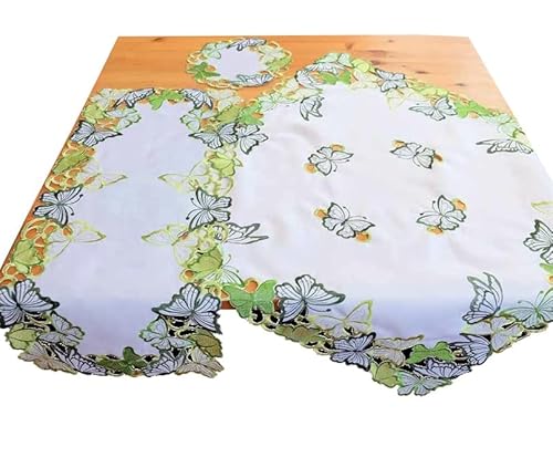 Raebel OHG Tischdecke Tischläufer Mitteldecke Deckchen Frühling Bestickt mit grünen Schmetterlingen (40 x 90 cm) von Raebel OHG