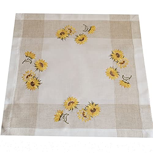 Decke quadratisch - 60 x 60 cm ecru beige-bunt Stickerei ''Sonnenblumen'' von Raebel