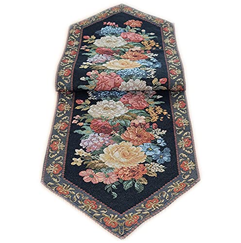 Tischläufer Gobelin Rosen Läufer Landhaus Gobelindecke Läufer Tischdecke Tischdeko Schwarz Bunt (33 x 110 cm) von Raebel OHG