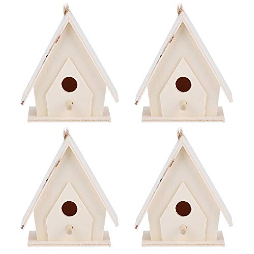 Raguso 4Pcs Mini Hängender Holz Vogelhaus Dekorative Nester Käfig mit Abnehmbarem Dach Naturholz Nistkasten Zum Basteln von Raguso
