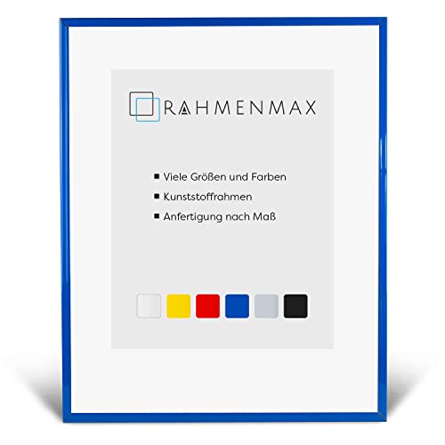 RahmenMax® Texas Bilderrahmen 50x75 cm zum Aufhängen/Bilderrahmen Maßanfertigung möglich/Posterrahmen aus Kunststoff/Bilder Rahmen in Blau mit klarem Acrylglas und weißer Rückwand von RahmenMax