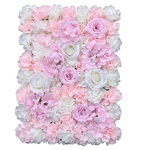 RainWeel 12 Stücke Künstliche Blumenwand Kunstblumen Panel für Garten Hochzeit Dekor 60 x 40cm Lila Weiß von RainWeel