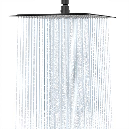 Rainsworth 12 Zoll Luxus Regendusche Anti-Kalk Regen Edelstahl Duschkopf Regendusche Quadratischer Einbauduschköpfe Duschbrause Kopfbrause Wasserfall Regenduschkopf, Matt Schwarz von Rainsworth