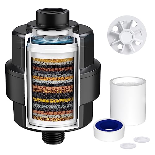 Rainsworth 20-Schichten Duschfilter mit Lüfterblättern, Duschkopf Wasserfilter mit 1 Filterkartusche, KDF-Filtersystem gegen Rest-Chlor, Shower Filter Water Filters Kalkfilter Dusche, Schwarz von Rainsworth