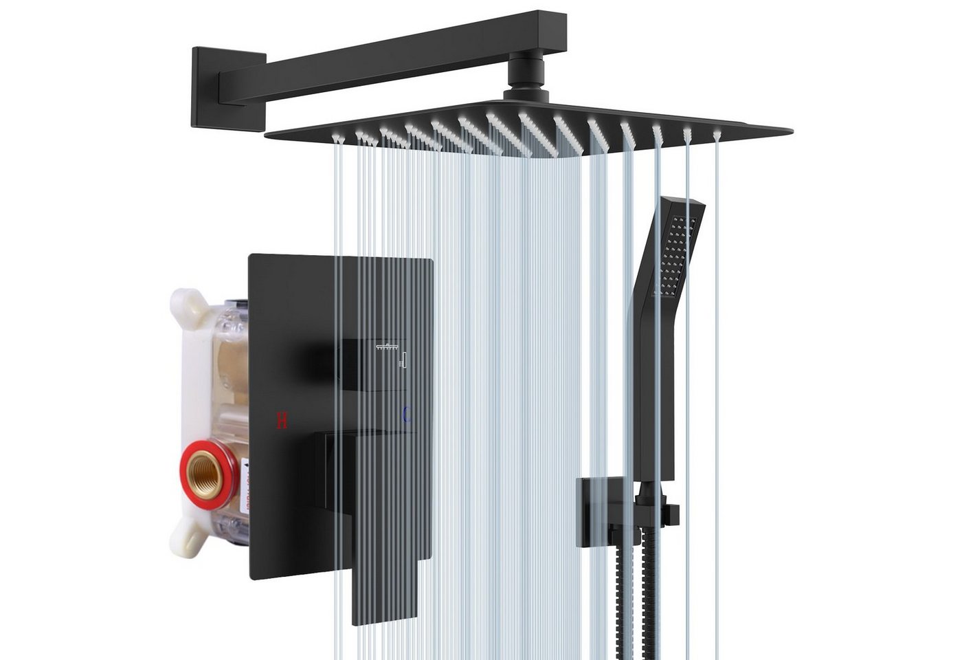 Rainsworth Duschsystem Verdecktes Duschsystem für Bäder, Kombiniert Set, Quadratische Regendusche mit Lufteinspritztechnik von Rainsworth