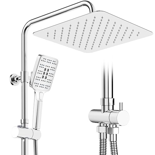 Rainsworth Duschsystem ohne Armatur Chrom- 30 * 30cm Quadratisch Regendusch Dusche Set, Duschgarnitur mit Umsteller, 3 Strahlarten Handbrause von Rainsworth