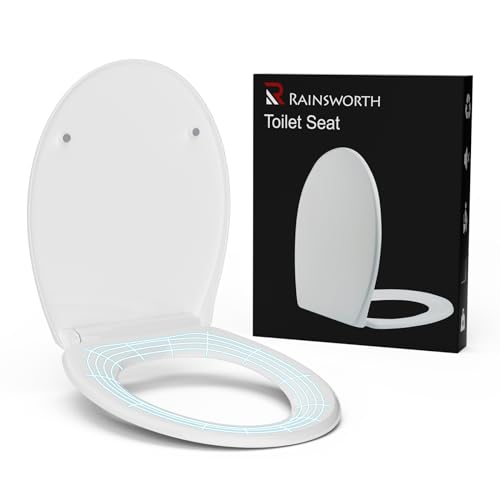 Rainsworth WC-Sitz mit Absenkautomatik Oval Weiß - Hochwertige Klobrille, Toilettensitz bis 150kg, Toilettendeckel mit Quick-Release Funktion, Einfache Montage von Rainsworth