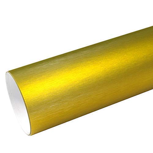 Rapid Teck® 8,55€/m² AutoFolie Serie z560 Chrom 3D Brushed yellow 1m x 1,52m Alu gebürstet selbstklebende Premium Car Wrapping Folie mit Luftkanal von Rapid Teck