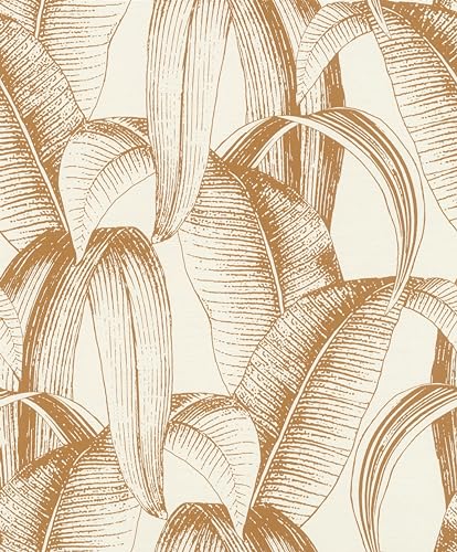 Rasch Tapeten 867978 - Vliestapete mit Bananenblättern in Honiggelb und Cremeweiß und aus der Kollektion Symphony - 10,05 m x 0,53 m (LxB) von Rasch