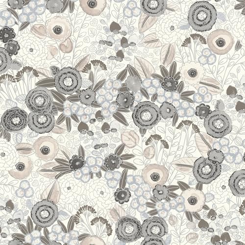 Rasch Tapeten 868920 - Vliestapete mit Blumen in Weiß, Beige, Blau und Grau aus der Kollektion Symphony - 10,05 m x 0,53 m (LxB) von Rasch