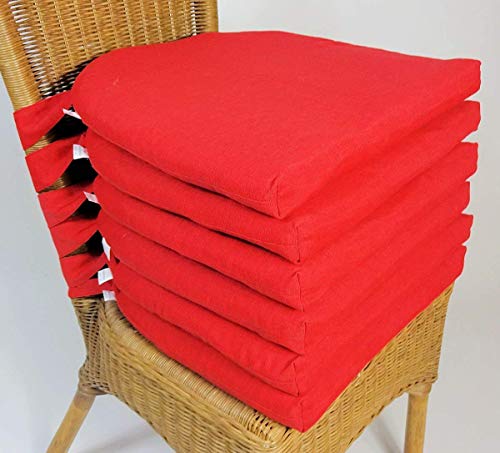 Rattani Set 6 x Stuhlkissen/Sitzkissen Marina halbrund mit Schleife 42 x 45 cm Dicke 5 cm, Fb. rot, Polyester von Rattani