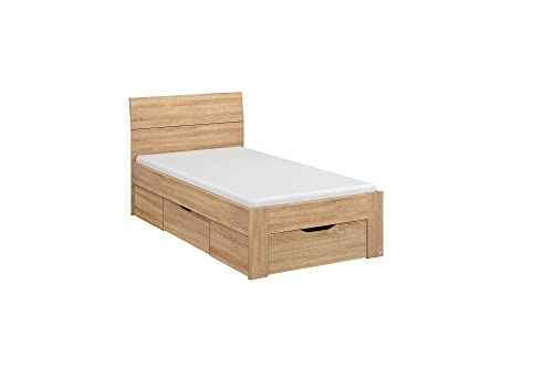 Rauch Möbel Flexx Bett Stauraumbett in Eiche Sonoma mit 2 Schubkästen als zusätzlichen Stauraum Liegefläche 90 x 200 cm Gesamtmaße Bett BxHxT 95 x 90 x 209 cm von Rauch Möbel