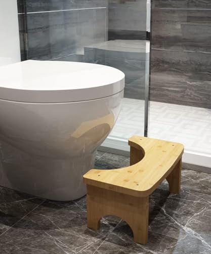 RayLove Physiologischer Toilettenhocker aus Bambus – WC-Trittbrett aus Holz – 35 Grad strapazierfähiger C-förmiger Hocker von RayLove