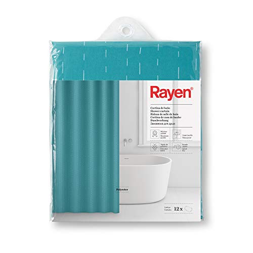 Rayen | Badezimmervorhänge | Duschvorhang oder Badewanne | Wasserdicht | Polyester | Schnell trocknend | Undurchsichtig, PVC-Ringe | inkl. 12 Haken | 180 x 200 cm | Blau mit weißen Streifen von Rayen