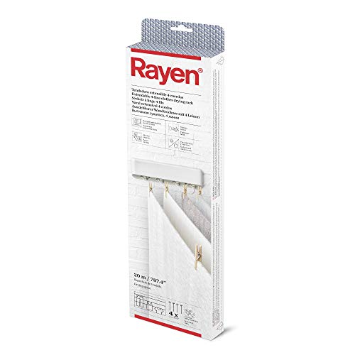 Rayen | Ausziehbarer Wäscheständer | 4 unabhängige Seile | automatische Aufwicklung der Seile | 38,5 x 11,5 x 3,5 cm | Wäscheleine 20 m, Weiß von Rayen