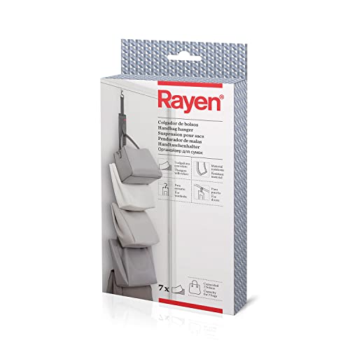 Rayen | Premium Handtaschenhalter | Platzsparend | Für Türen und Schränke | 7 Aufhänger mit Klettverschluss | Strapazierfähiges Material | Inklusive Bügel und Aufhänger | Maße: 95x7.5 cm von Rayen