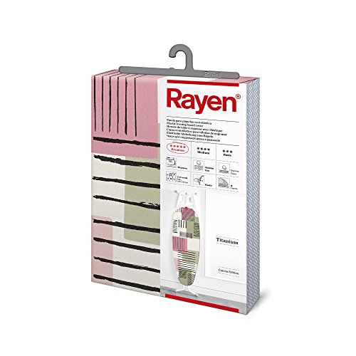 Rayen 6304.02 Universal-Bügelbrettbezug, 4-lagig, Titan, Molton, Schaumstoff und 100% Baumwolle, 127 x 51 cm, Rosa und Grün, Weiß, 127x51 cm von Rayen