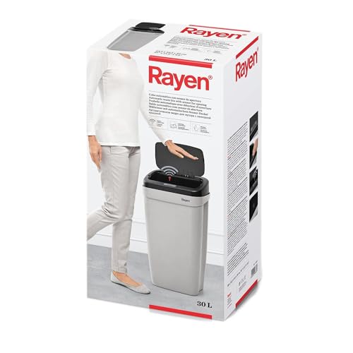 Rayen | Automatischer Mülleimer mit Öffnungssensor | Küchenmülleimer | Infrarotsensoren | Polypropylen | Abnehmbarer Deckel | Grau/Schwarz | 30 L | 63,5 x 33,5 x 25 cm von Rayen
