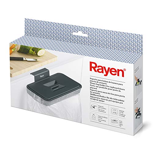 Rayen | Müllsackhalter für Schranktür mit Deckel | Für Tür maximal 2 cm | Grau |Abmessungen: 24,5x13,5x5,5 cm von Rayen