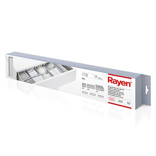 Rayen - Faltbarer Schubladen-Organizer bestehend aus 6 Kleiderboxen in verschiedenen Größen, 2 Boxen 14 x 14 x 10 cm, 2 Boxen 14 x 28 x 10 und 2 Boxen 28 x 28 x 10 cm, hellgrau von Rayen