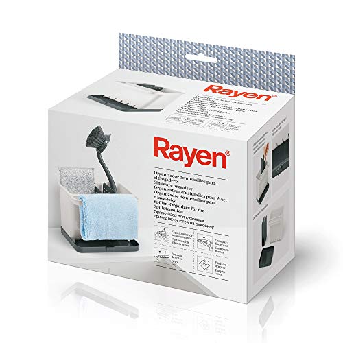 Rayen | Waschbecken-Utensilien-Organizer | Anpassbarer Innenraum | Fächer | Abtropfschale | Leicht zu reinigen, ABS, Hellgrau & Dunkelgrau | Maße: 17x13.3x11.5 cm von Rayen