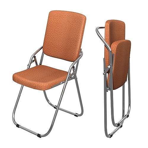 Klappstuhl Metall - Faltstuhl mit Soft-Skin Gepolstert, Lehne, Armlehnen- Klappstuhl Balkon Camping Klappstühle Orange Klappsessel Folding Chair Gepolsteter Beistellstuhl Gäste Stuhl 100 kg Belastbar von Rcynview