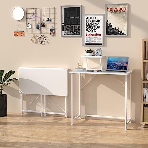 Klapptisch mit Monitorständer Schreibtisch Weiß Faltbar PC Gaming Tisch Klein 80 x 45 x 75 cm Camping klappbar Arbeitstisch Computertisch Klappbarer Esstisch Foldable Table für Homeoffice Büro Freien von Rcynview