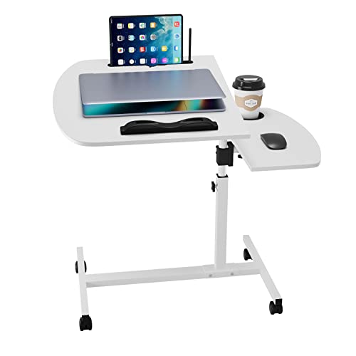 Rcynview Schreibtisch Weiß Beistelltisch Höhenverstellbar Winkeleinstellbarer, Tisch mit Rollen, Computertisch mit Anti-Rutsch-Stopper, Notebook-Ständer, Getränkehalter, Laptoptisch Mobiler, 60x40cm von Rcynview