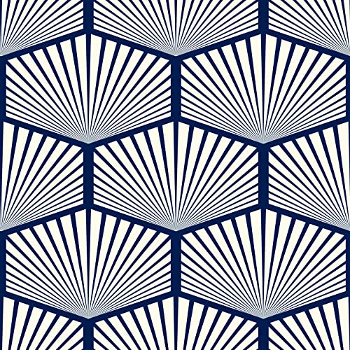ReWallpaper 44.5CM X 7M Selbstklebende Tapete Blau Beige Geometrische Klebefolie Muster Abwaschbare Tapete Badezimmer Wand Fototapete Selbstklebend Wandtapete Klebetapete Selbstklebend Kinderzimmer von ReWallpaper