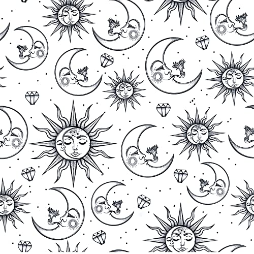 ReWallpaper 44.5CM×7M Fototapete Mond und Sterne Selbstklebende Tapete Schwarz Weiß Himmel Tapete Kinderzimmer Neutral Wandtapete Schlafzimmer Klebefolie Muster Kind Selbstklebende Mustertapete von ReWallpaper