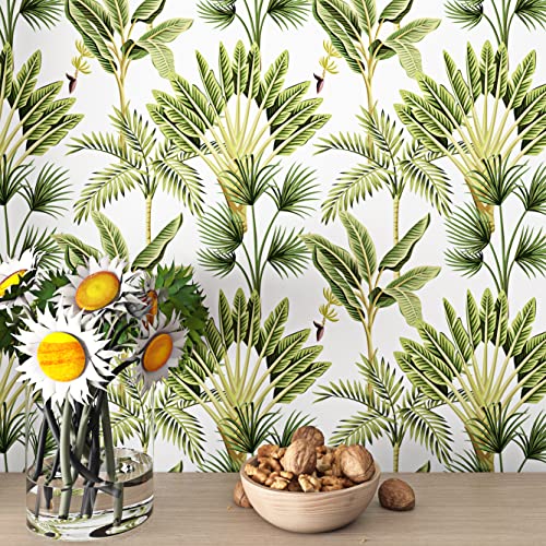 ReWallpaper Fototapete Selbstklebend Palmen Tapete Selbstklebend Grün Blätter 44.5CM X 3M Fototapete Schlafzimmer Natur Wald Dschungel Tapete Kinderzimmer Selbstklebend Mädchen Junge Tapete Muster von ReWallpaper