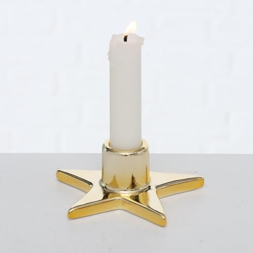 Kerzenständer Kerzenleuchter Odessia Für Stabkerzen Stern Form Goldfarben Gold Keramik Weihnachtsdekoration Winterdekoration Adventsdeko 11 x 4,5 cm von ReWu