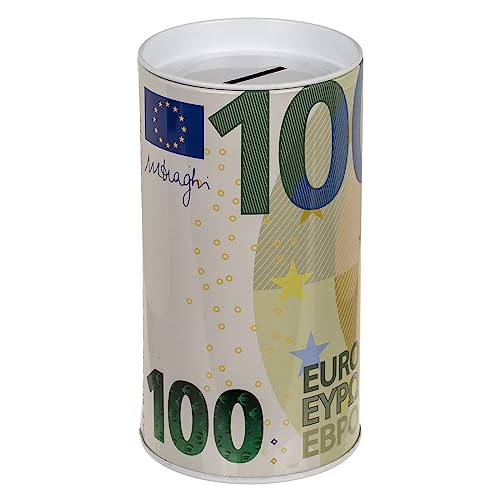 Metallspardose Spardose Gelddose Sparbüchse Sparschwein 100 Euro-Note Print mit abnehmbarem Deckel Geldgeschenk Geschenkidee Sparen 8 x 15,5 cm von ReWu