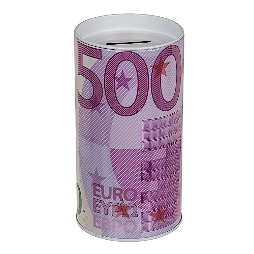 Metallspardose Spardose Gelddose Sparbüchse Sparschwein 500 Euro-Note Print mit abnehmbarem Deckel Geldgeschenk Geschenkidee Sparen 8 x 15,5 cm von ReWu